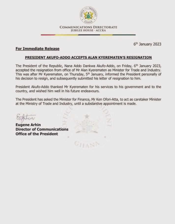 Akufo-Addo démission ministre