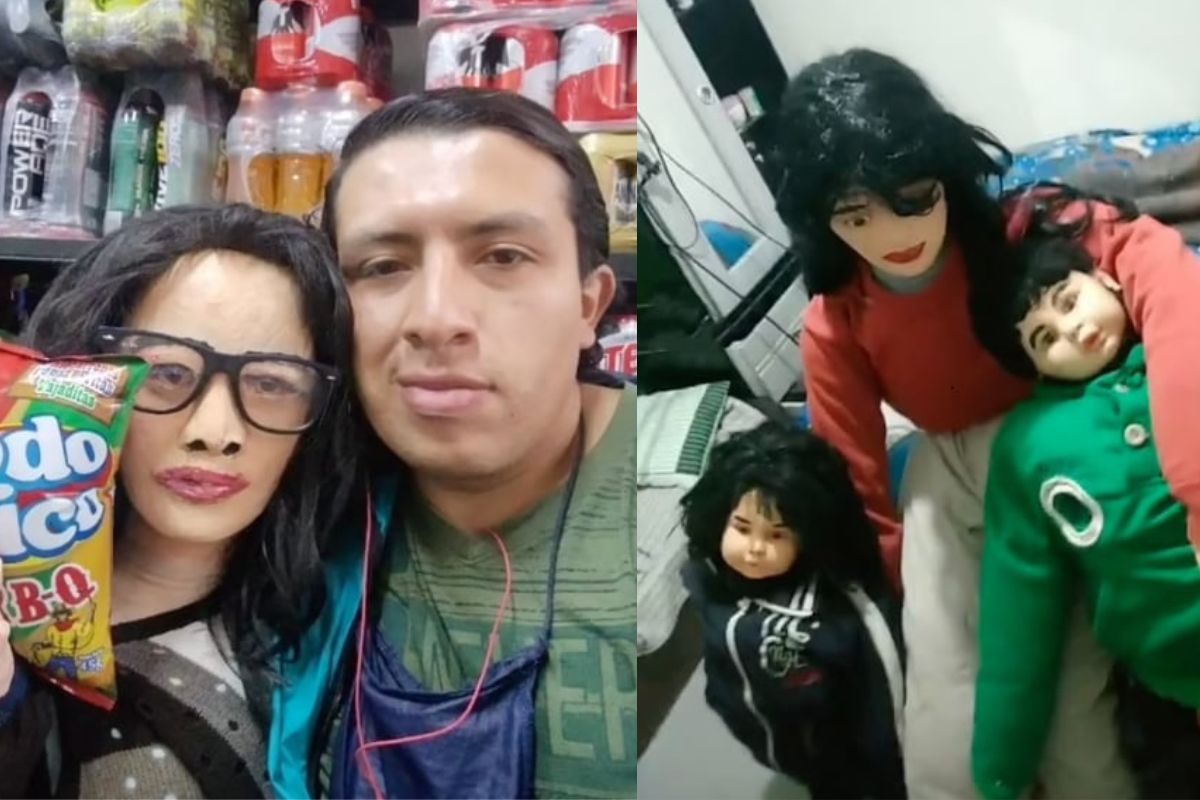 Homme en couple avec poupée