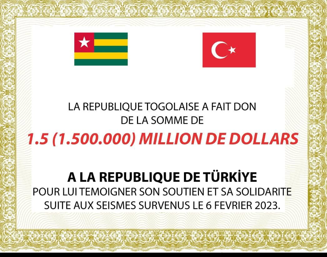 Togo 900 Millions Turquie