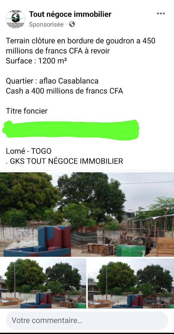 Togo terrain 450 millions
