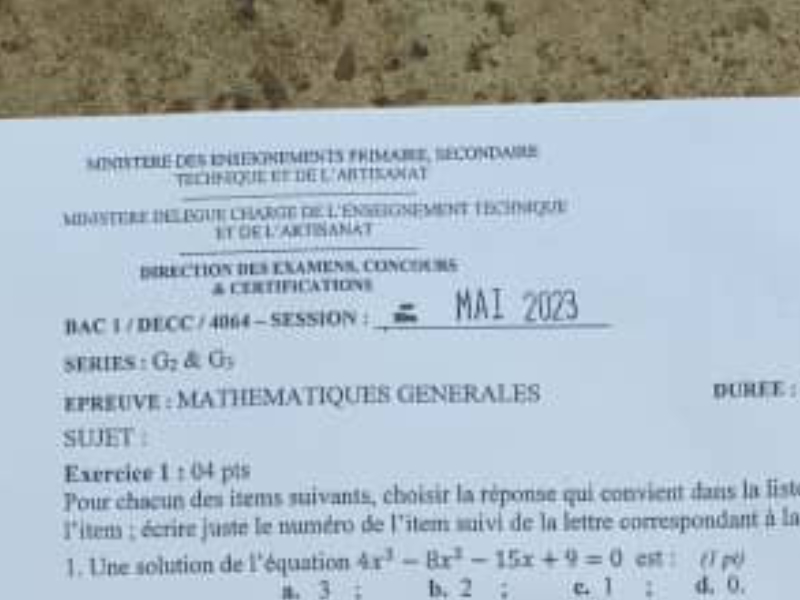 Bac épreuve mathématiques