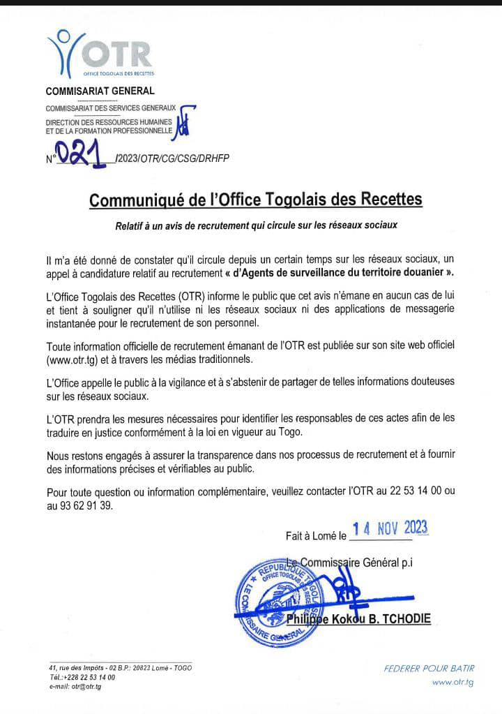 OTR avis de recrutement