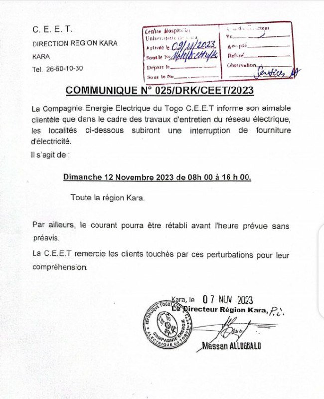 Togo Coupure courant