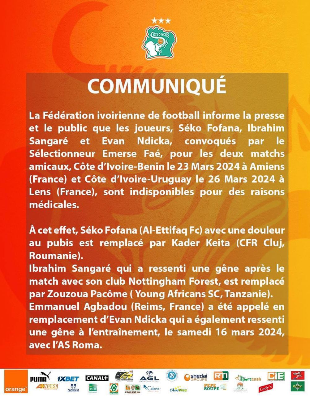Emerse Faé FIF Côte d'Ivoire