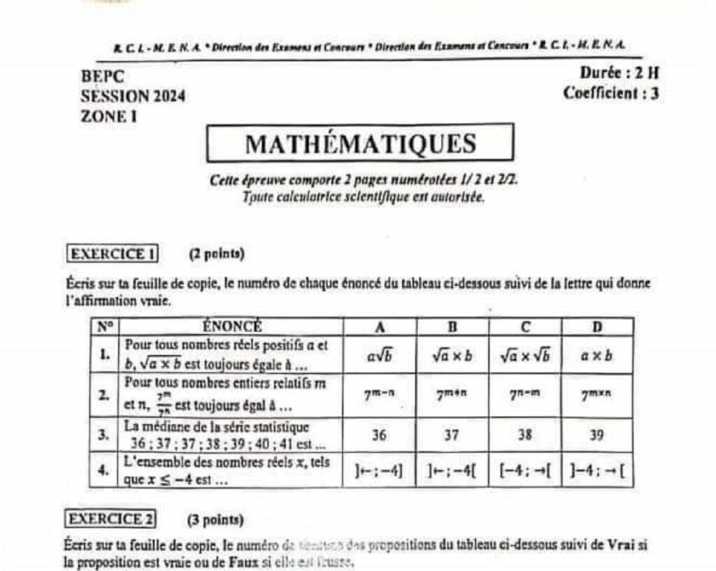 BEPC 2024 20/20 Côte d'Ivoire