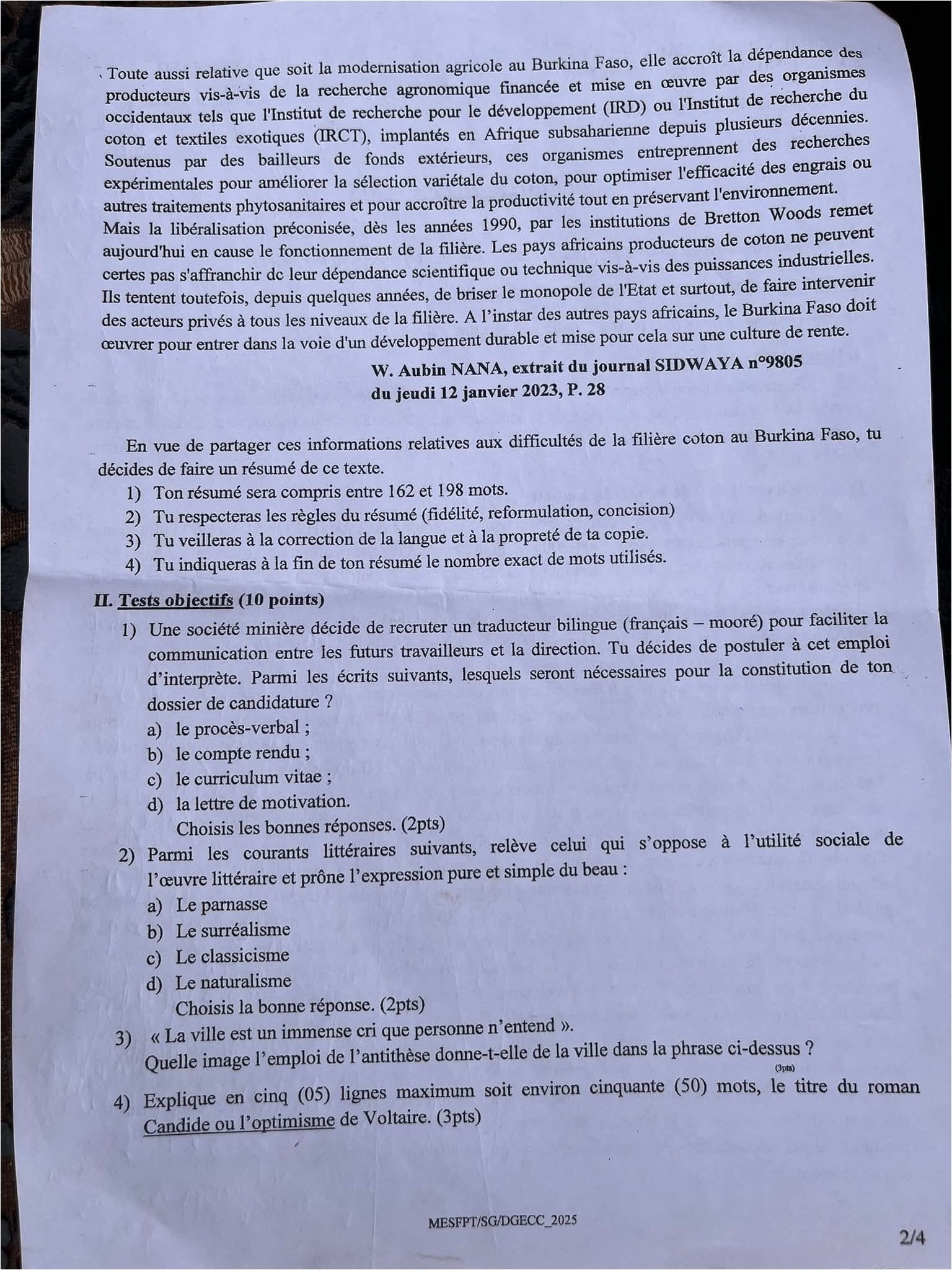 Burkina Faso / BAC 2025 : "L’épreuve de français est très facile, on leur a même donné le..."
