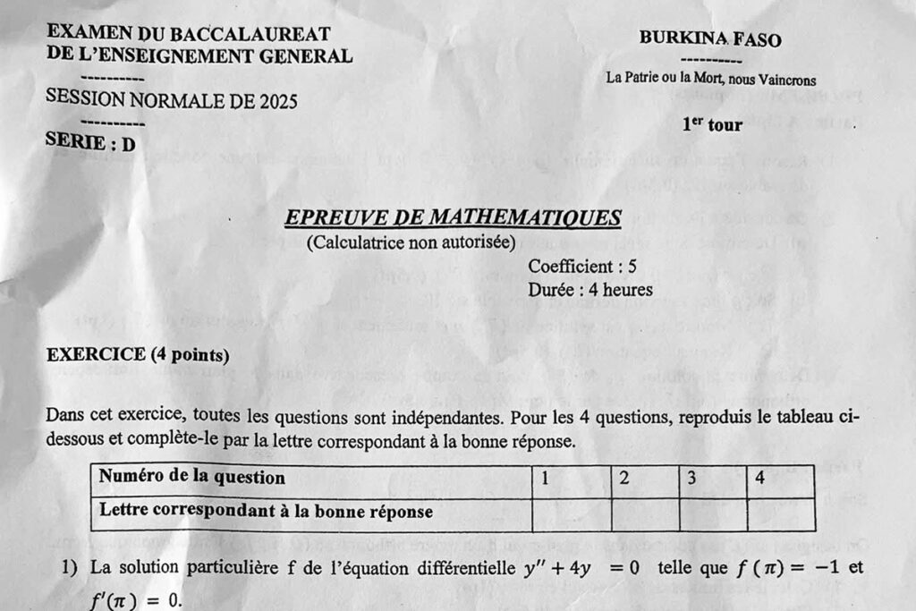 Burkina Faso / BAC 2025 : « J’ai un BAC D, mais ce sujet de mathématiques me...»