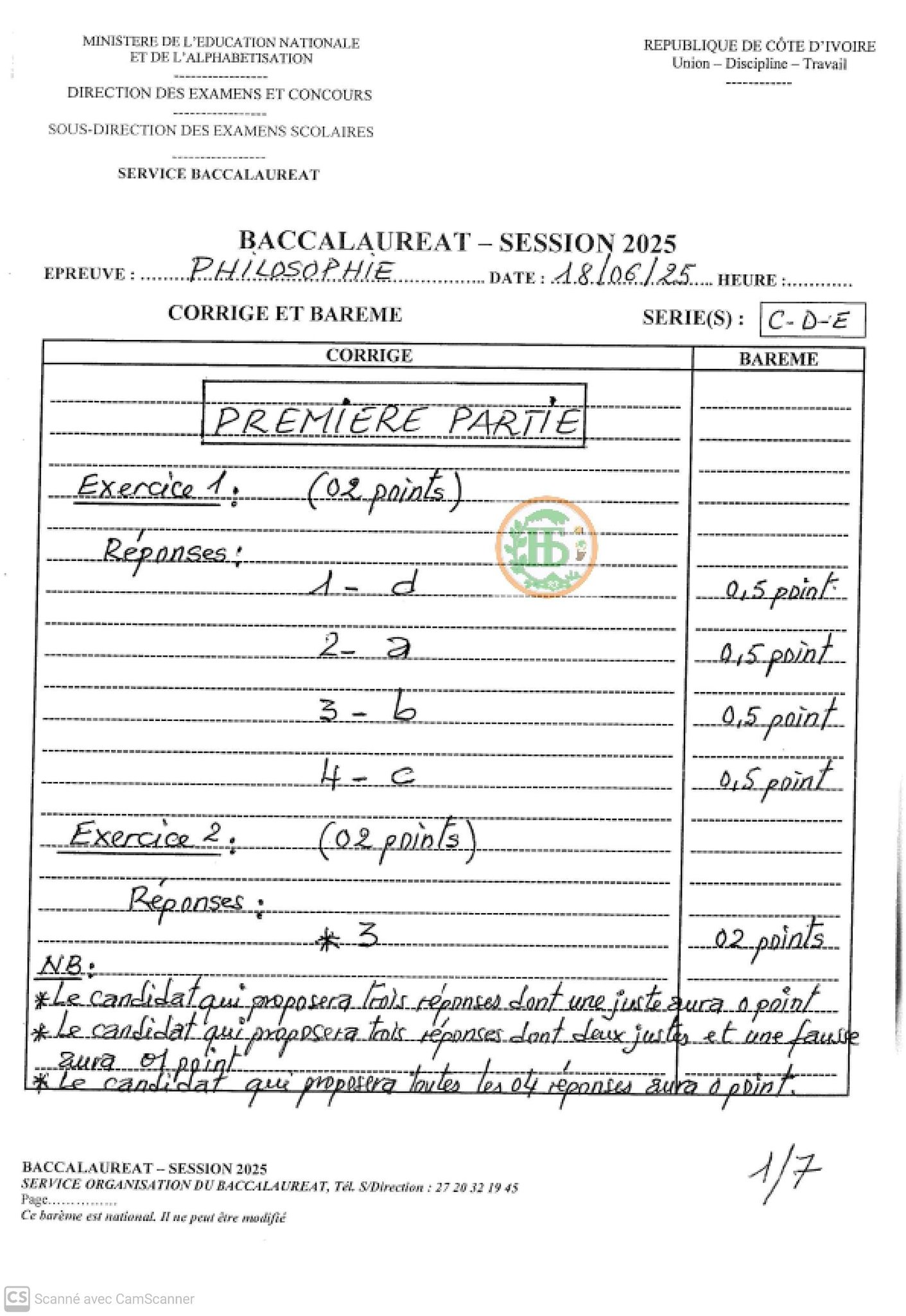 Côte d'Ivoire les corrigés des sujets du BAC 2025 disponibles