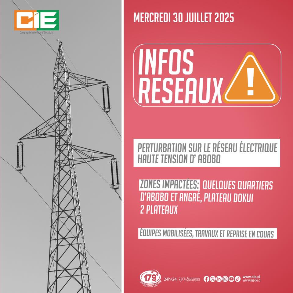Côte d'Ivoire : la CIE annonce des coupures d'électricité dans ces zones
