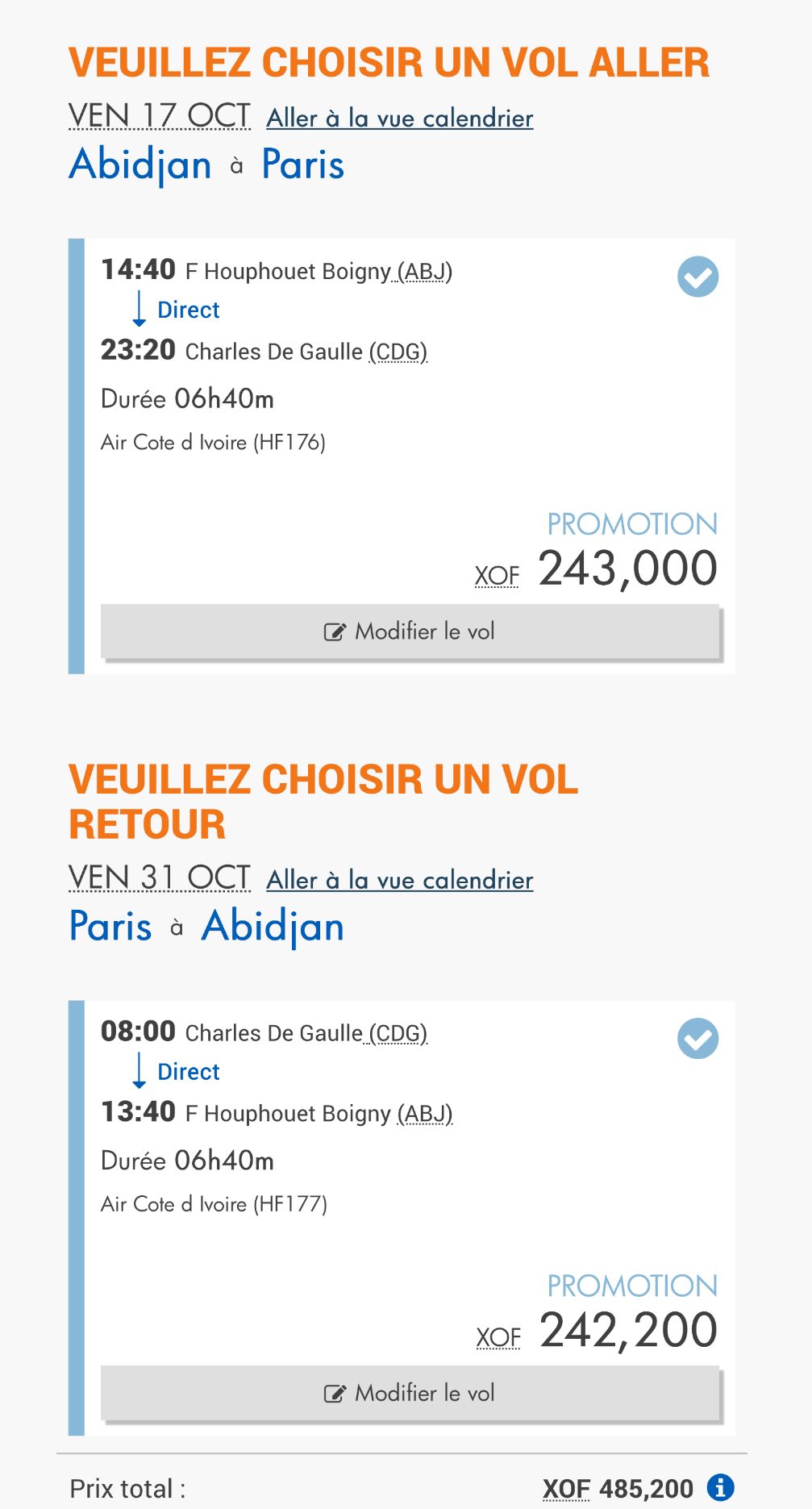 Vols Abidjan–Paris : voici les tarifs affichés par Air Côte d’Ivoire