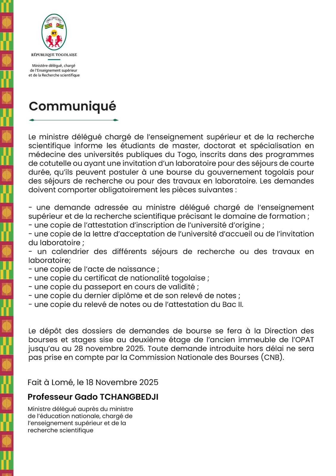 Togo master, doctorat et spécialisation