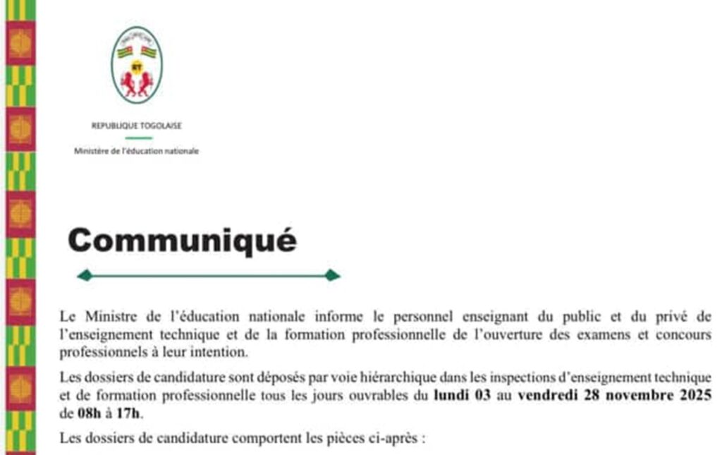 examens et concours à l'intention du personnel enseignant du public et du privé de l'enseignement technique