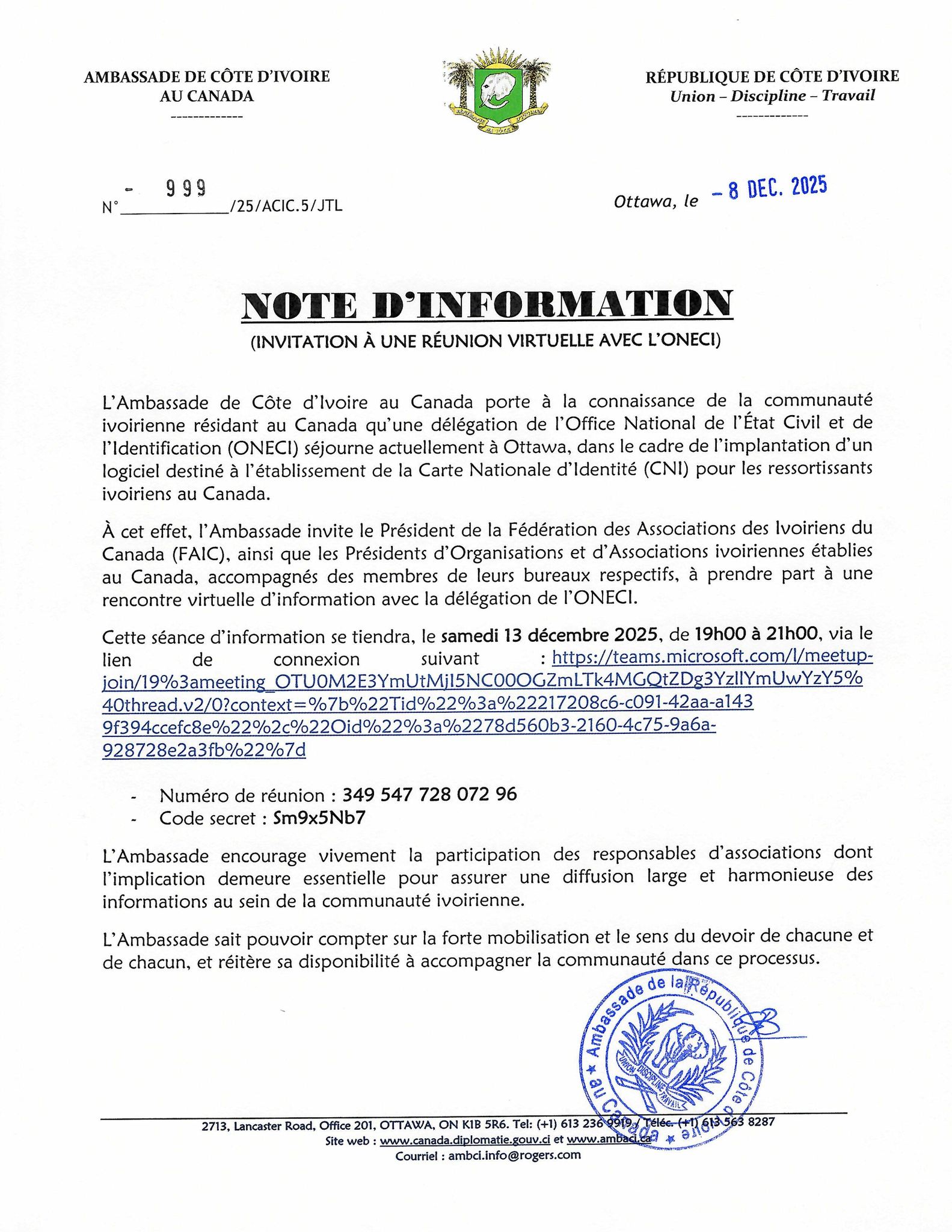 CNI : bonne nouvelle pour les Ivoiriens au Canada