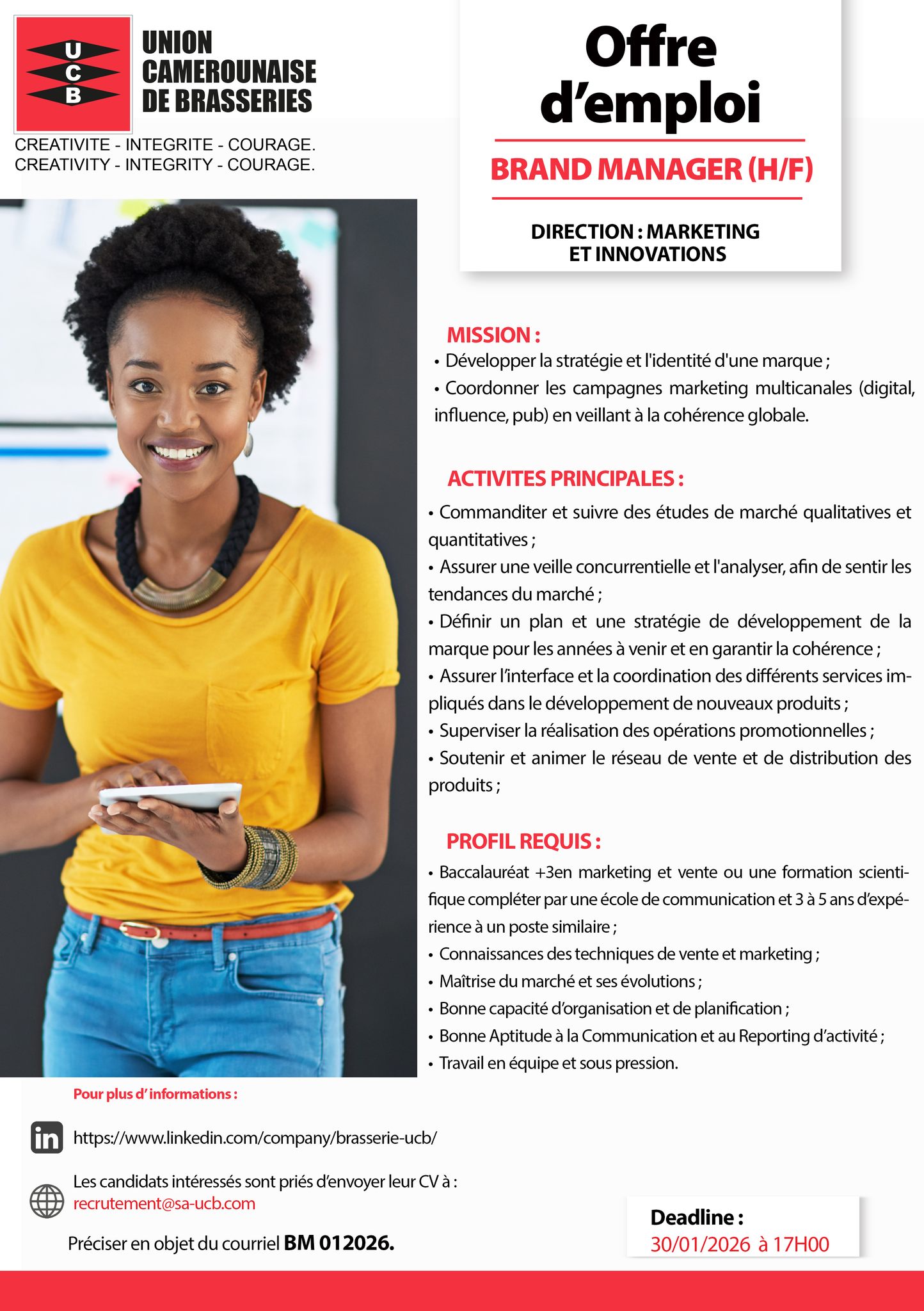 La Société UCB, filiale du Groupe KADJI, recrute (18 janvier 2026) 