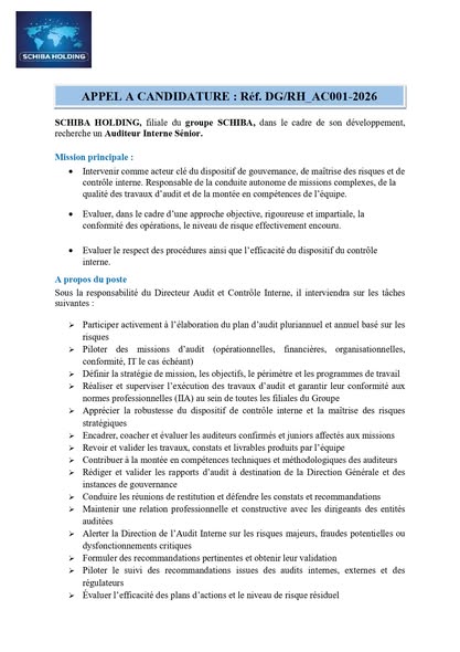 Recrutement massif en cours au Groupe Schiba (25 janvier 2026)