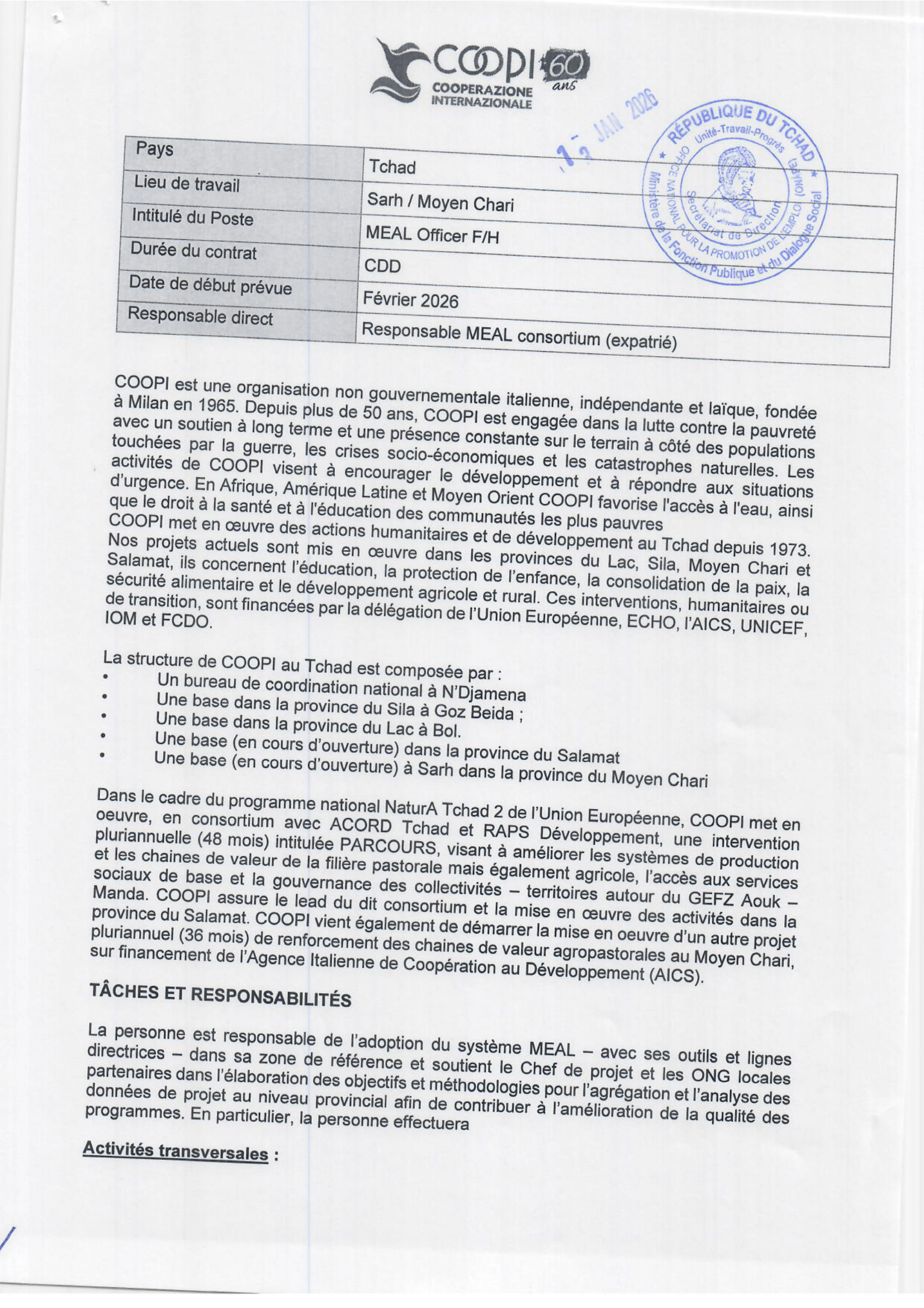 RECRUTEMENT MASSIF EN COURS A L'ONG COOPI INTERNATIONALE (14 janvier 2026)