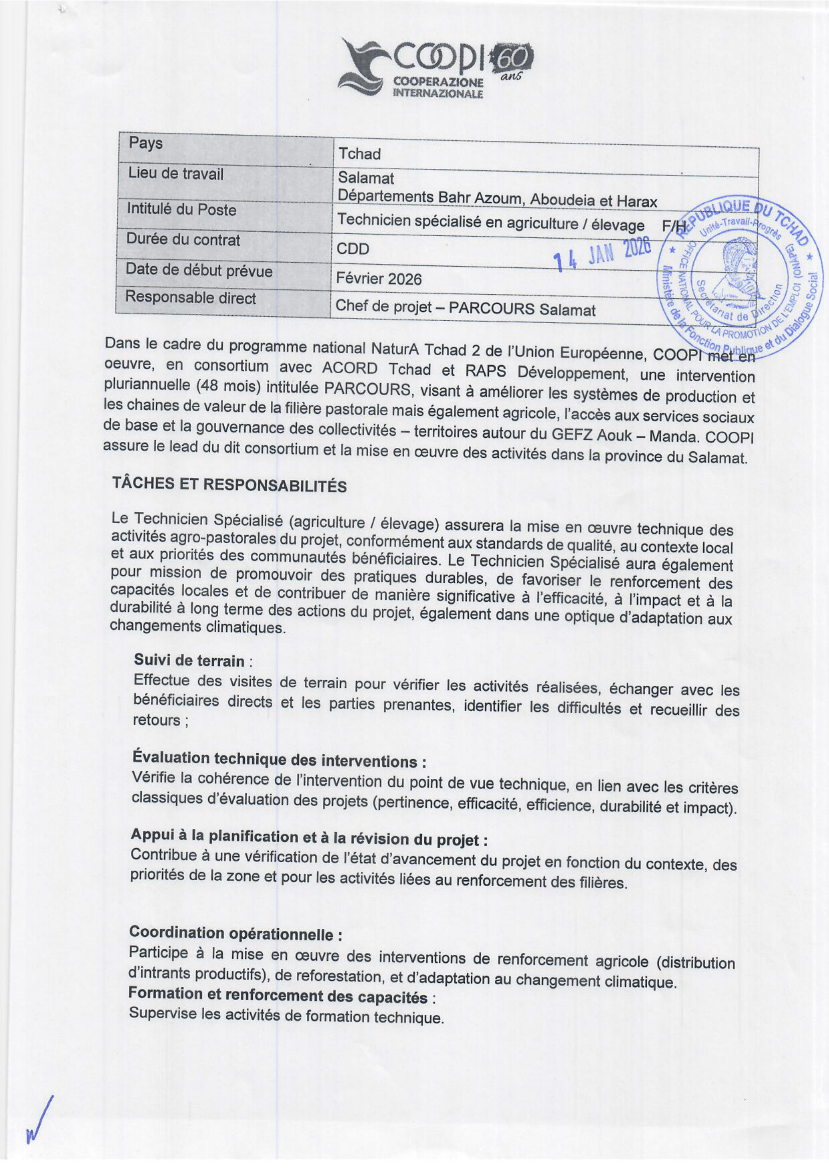 RECRUTEMENT MASSIF EN COURS A L'ONG COOPI INTERNATIONALE (14 janvier 2026)