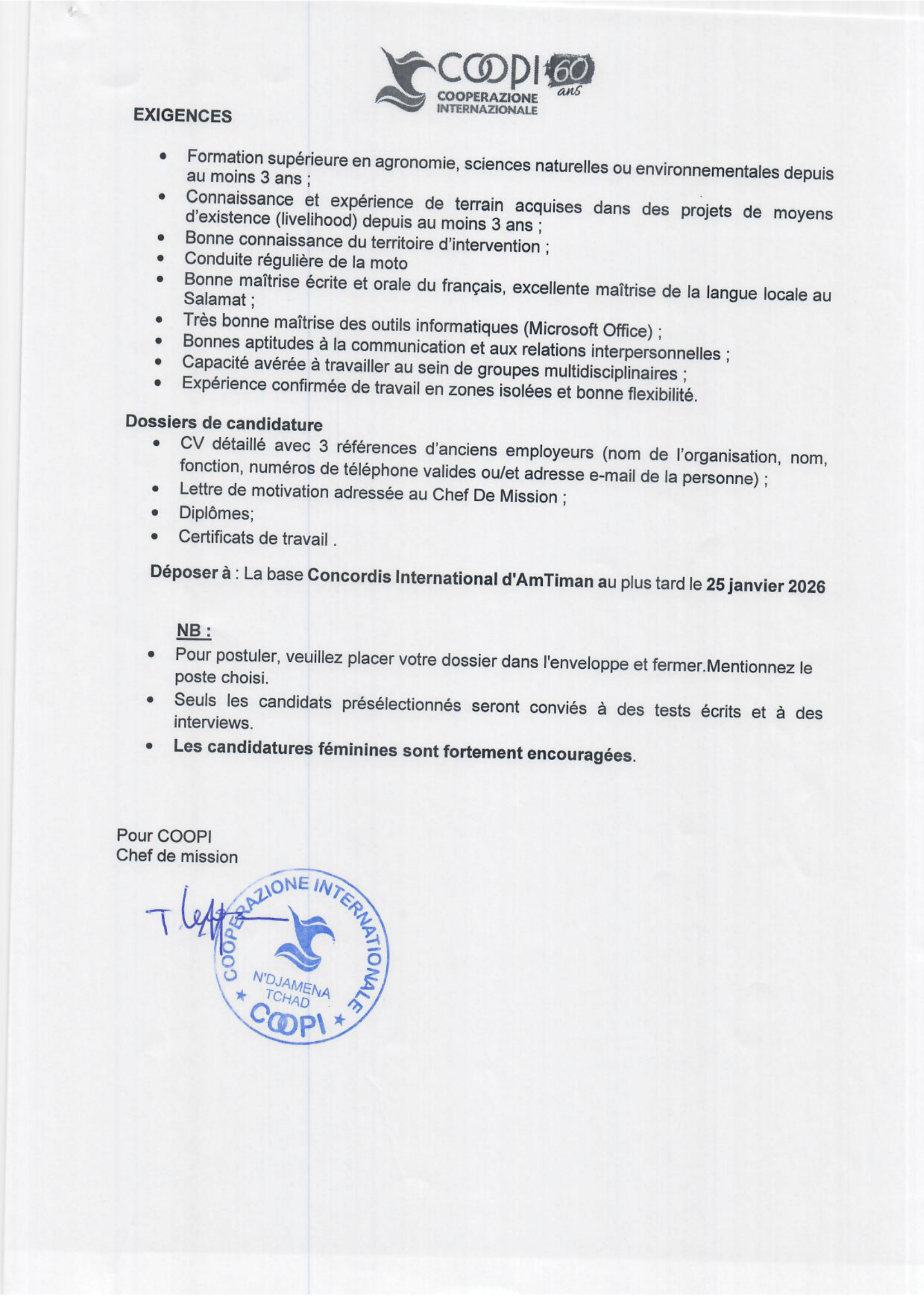 RECRUTEMENT MASSIF EN COURS A L'ONG COOPI INTERNATIONALE (14 janvier 2026)