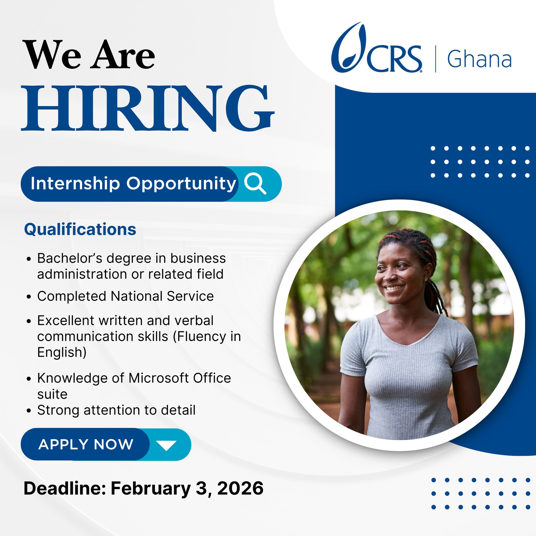 OPPORTUNITE DE STAGE A L'ONG CATHOLIC RELIEF SERVICES POSTULEZ (28 janvier 2026)