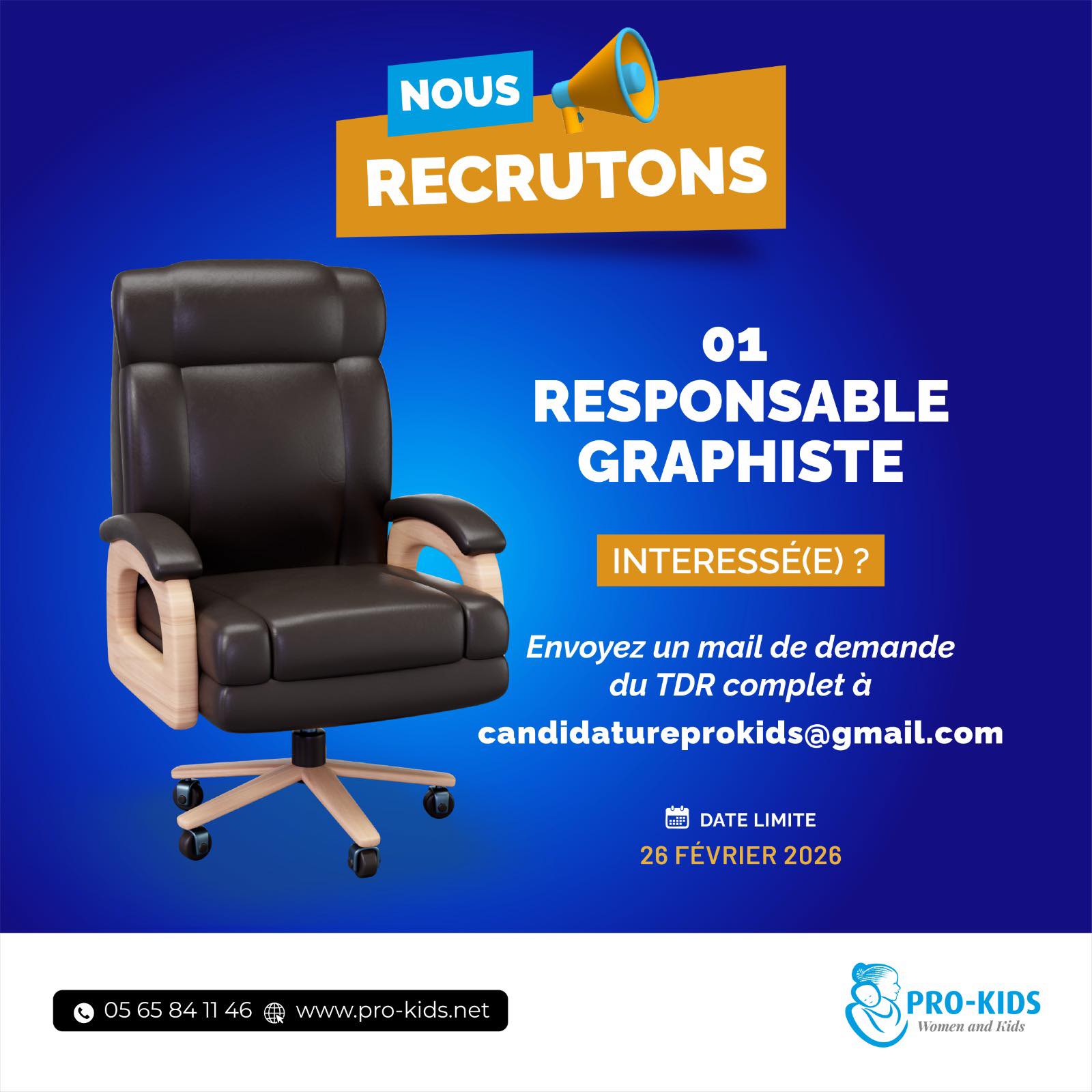 03 POSTES A POURVOIR A L'ONG PROKIDS (05 février 2026)