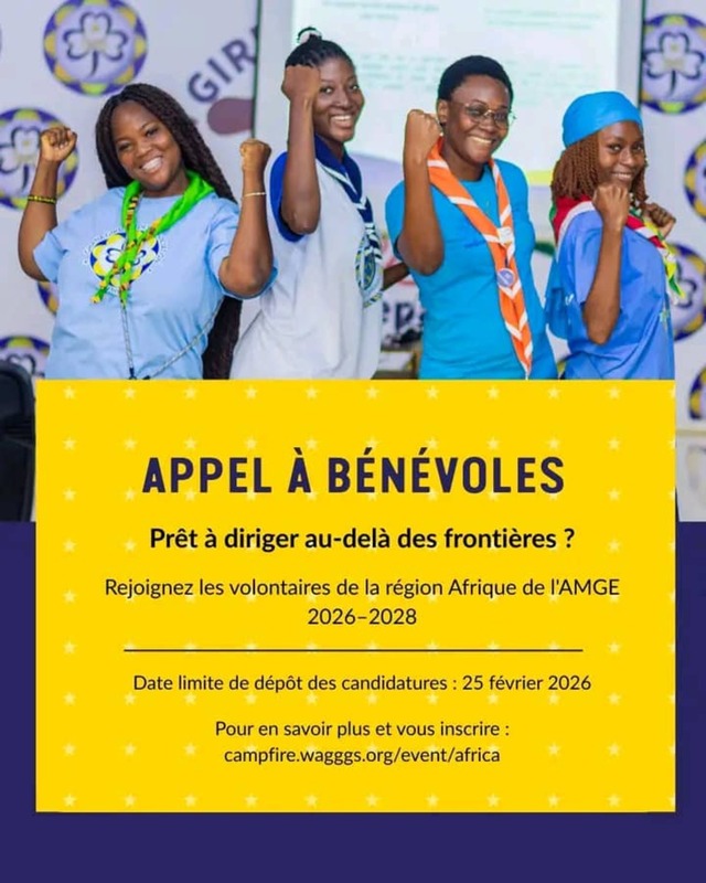L'Association Mondiale des Guides et des Éclaireuses (AMGE) recute des Bénévoles pour la Région Afrique; postulez ici (19 février 2026)