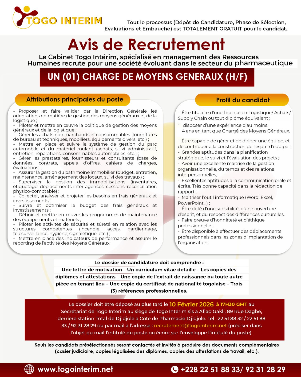 OFFRE D’EMPLOI - Chargé(e) de Moyens Généraux (H/F)