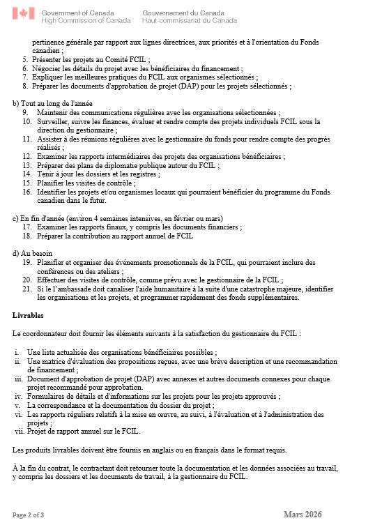 NOUVEAU POSTE A POURVOIR A L'AMBASSADE DU CANADA (17 mars 2026)