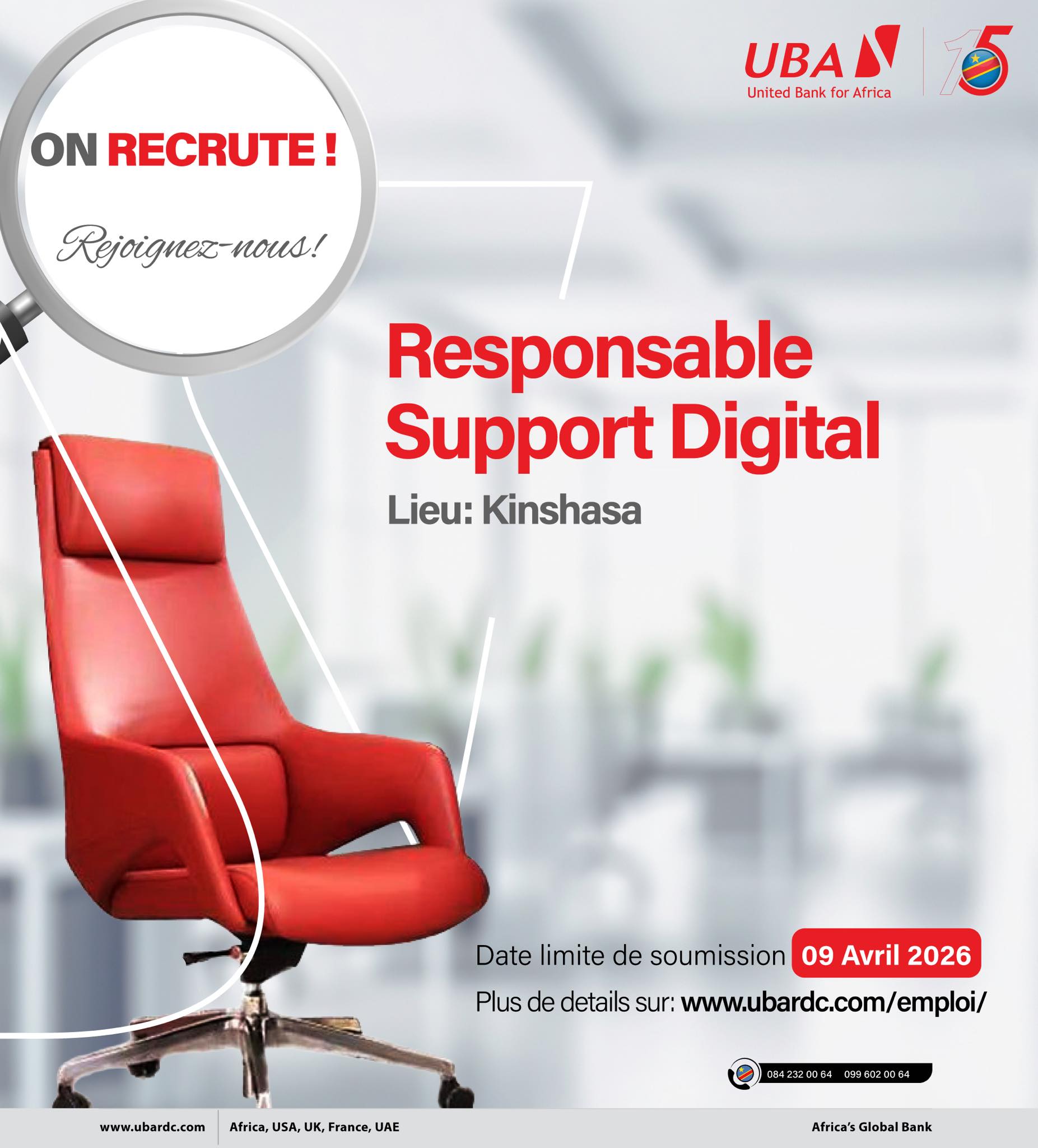 Recrutement en cours pour travailler à la banque UBA (30 mars 2026)