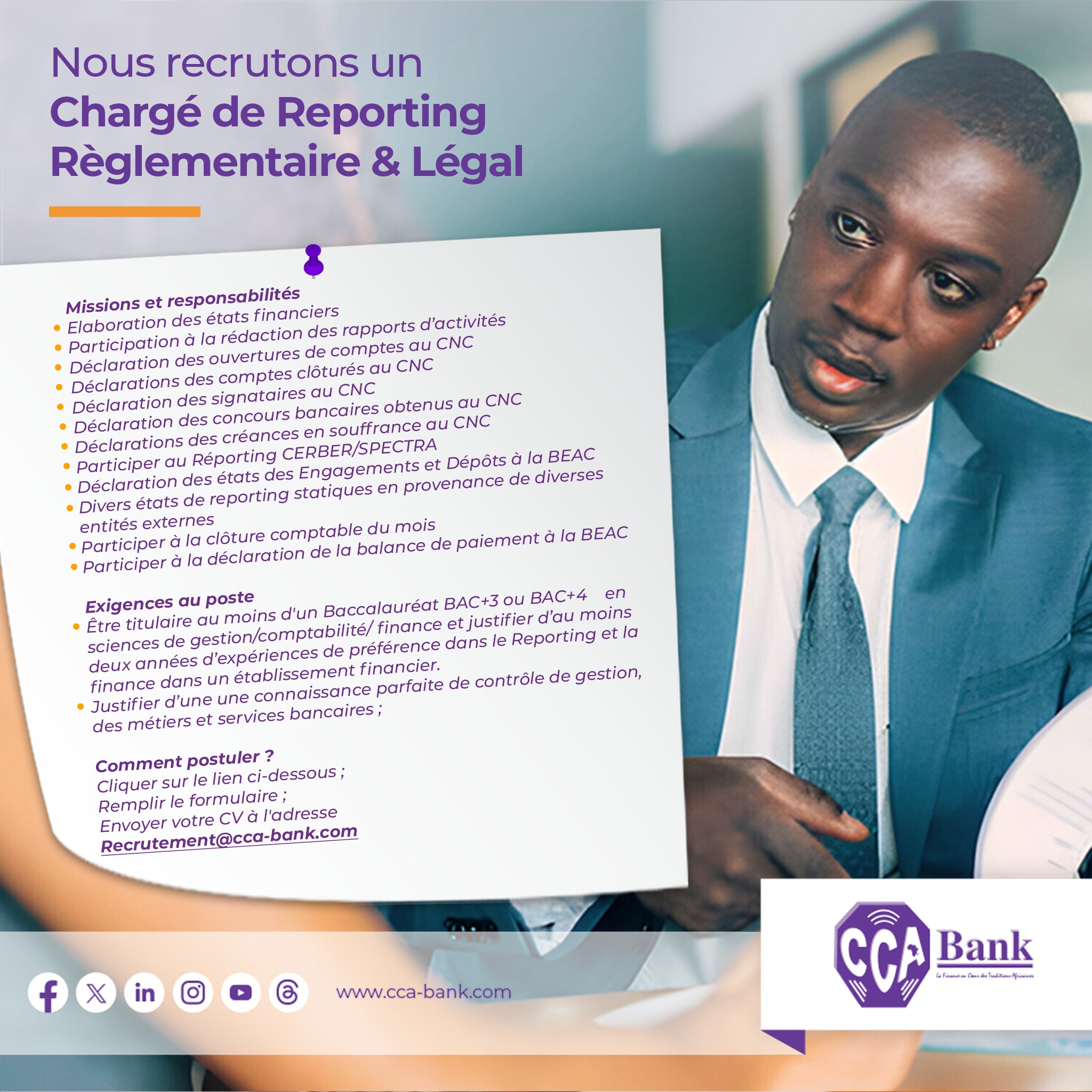 OFFRE D'EMPLOI CCA-BANK (22 mars 2026)