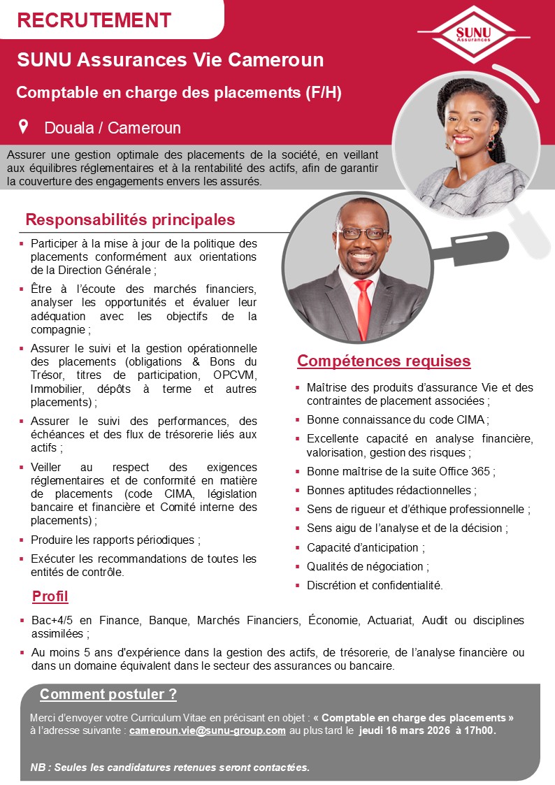 Opportunités d’emploi au sein des filiales du Groupe SUNU (04 mars 2026)