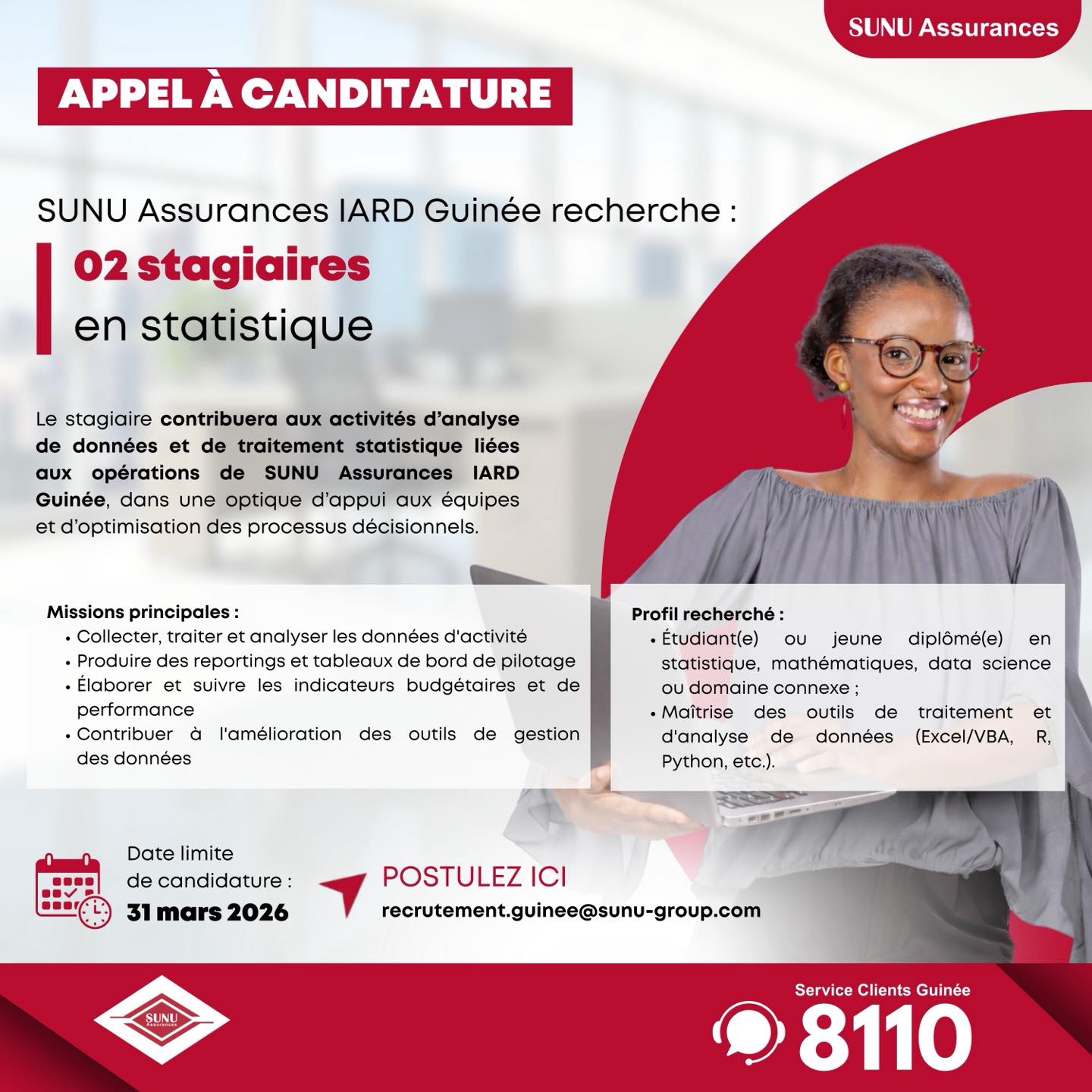 SUNU Assurances recrute des stagiaires (24 mars 2026)