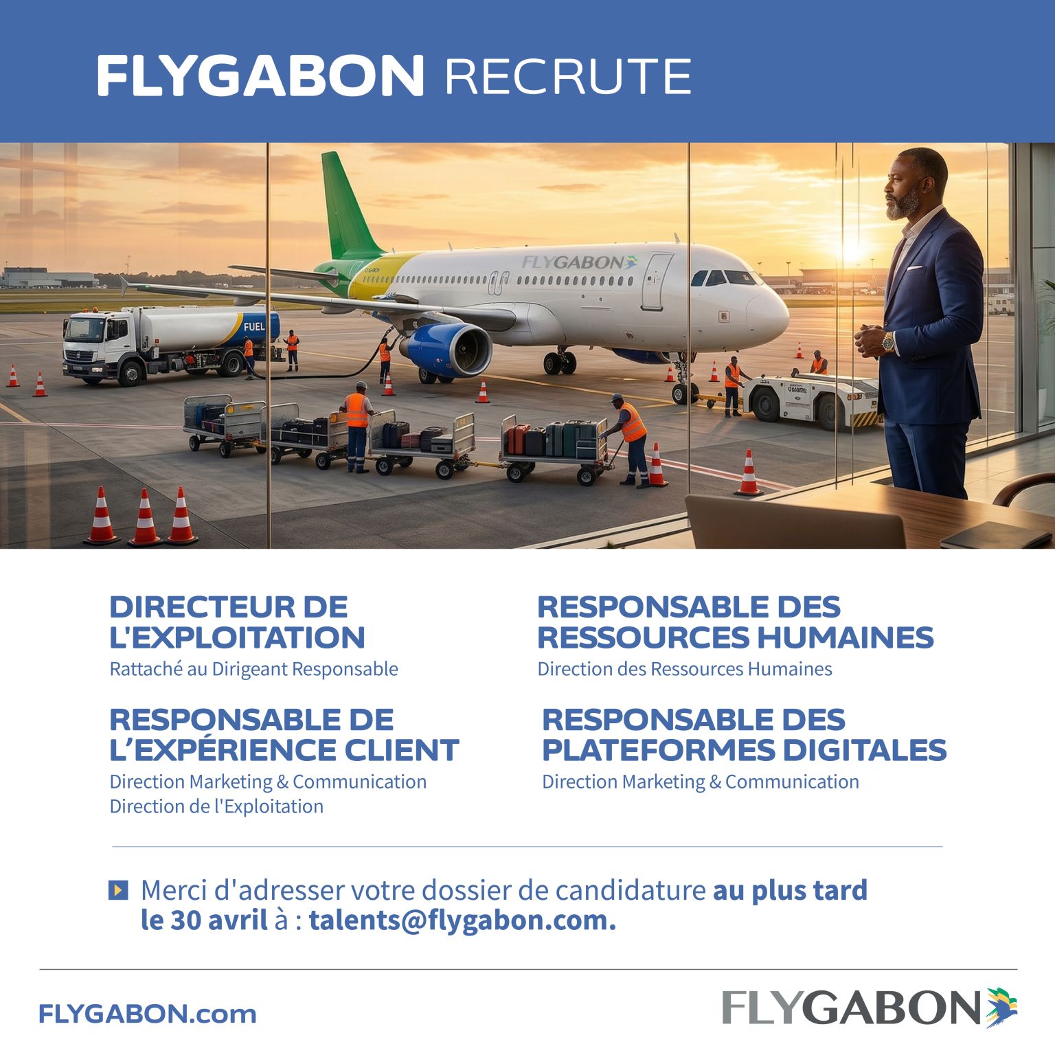 FLYGABON RECRUTE POUR PLUSIEURS POSTES (19 avril 2026)