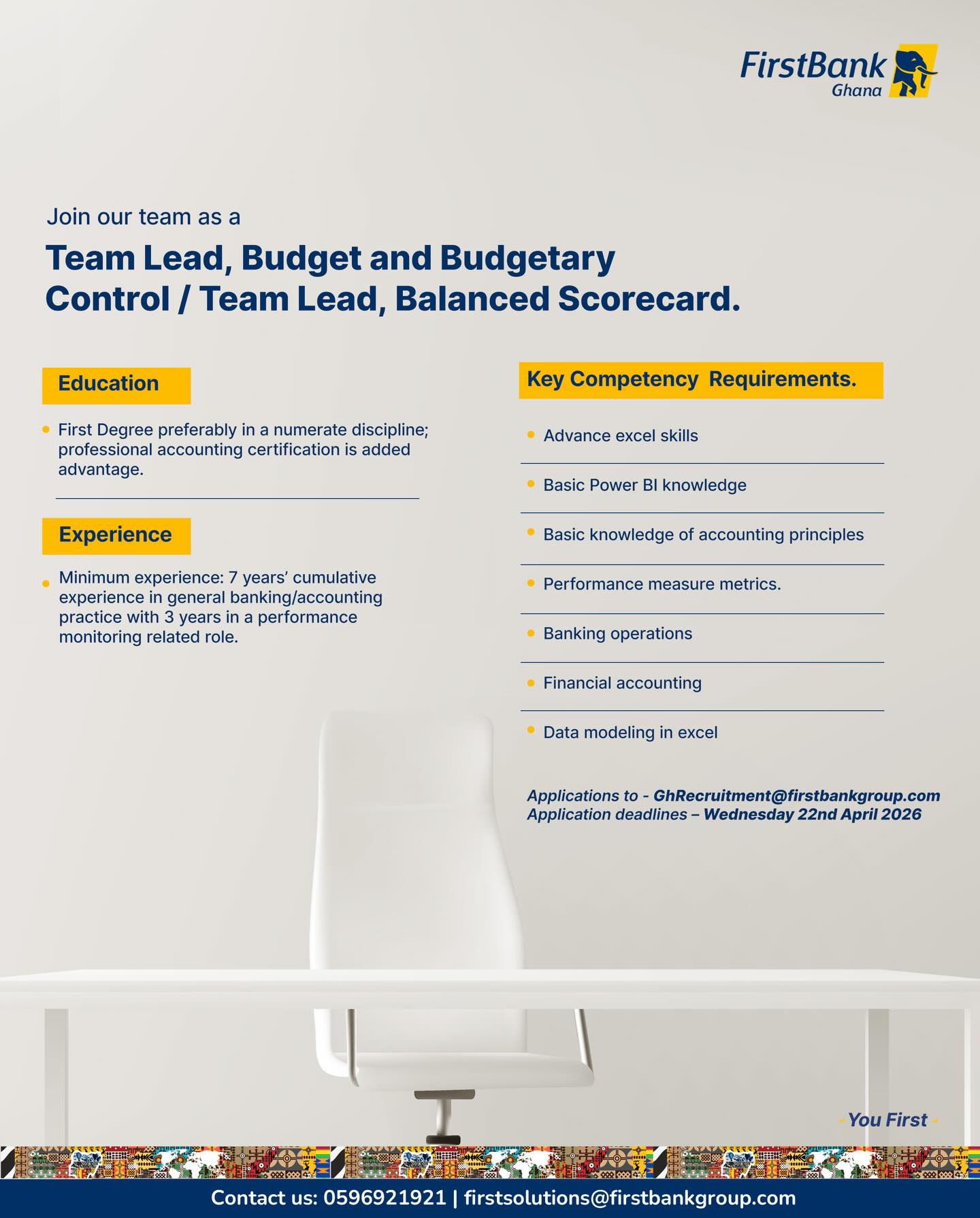 Recrutement lancé à FirstBank (19 avril 2026)