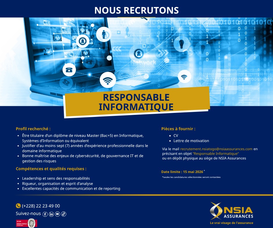 NSIA ASSURANCE RECRUTE DU PERSONNEL (28 avril 2026)