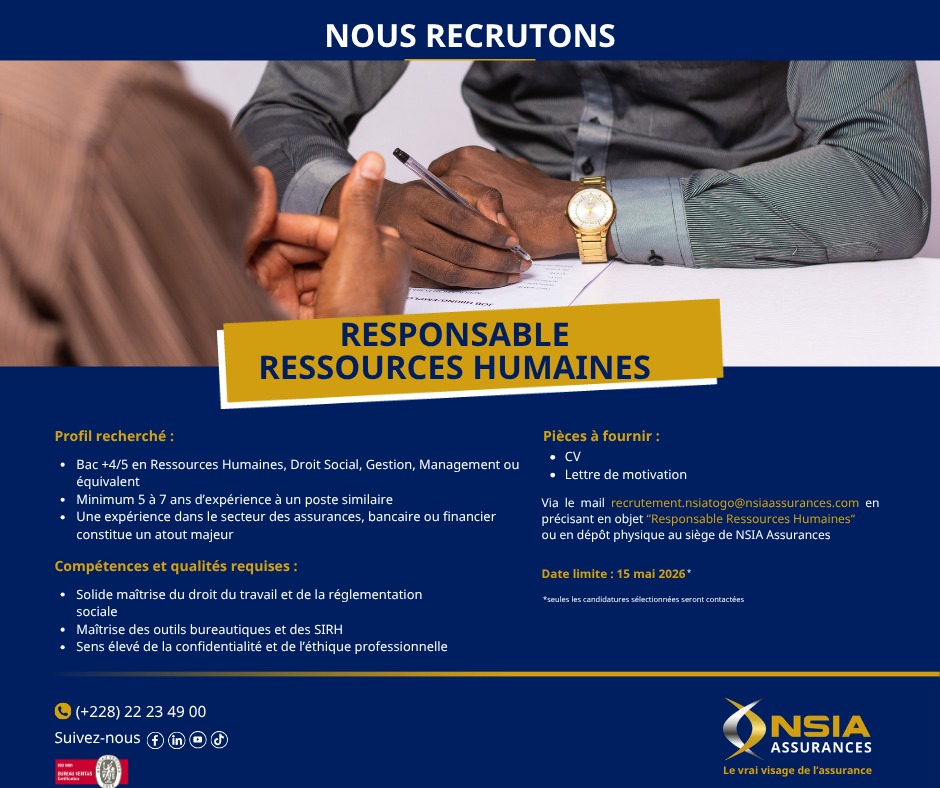 NSIA ASSURANCE RECRUTE DU PERSONNEL (28 avril 2026)
