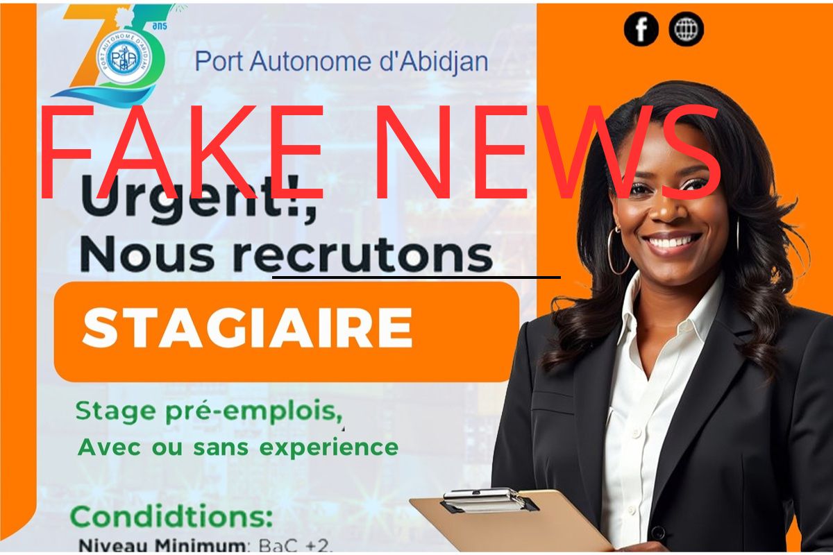 Côte d'Ivoire fausse annonce de recrutement de stagiaires pré-embauche au Port Autonome d’Abidjan