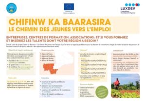 Vous avez entre 15 et 35 ans?

Cet appel à projets peut vous intéresser!

LuxDev - Luxembourg Development Cooperation Agency l'agence luxembourgeoise pour la Coopération au développement lance un Appel à Candidature pour le compte du projet Chifinw ka baarasira financé avec par l'Union européenne.

L'appel vise à identifier des projets de formation-insertion des jeunes de 15-35 ans, avec une attention particulière pour les femmes, les personnes en situation de handicap et les migrants de retour.

Plus d'informations et dépôt des candidatures:

Appel à Candidature de LuxDev - Luxembourg Development Cooperation (04 varil 2026)