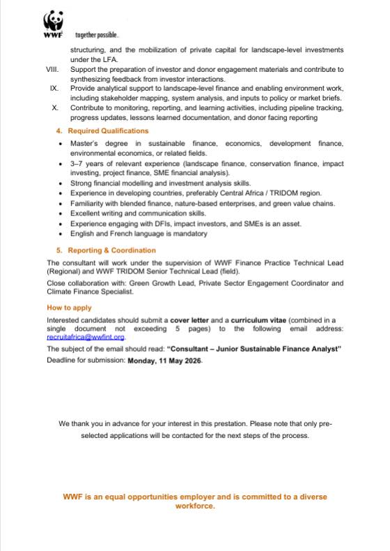 RECRUTEMENT A LA WWF, le Fonds Mondial pour la Nature (06 mai 2026)