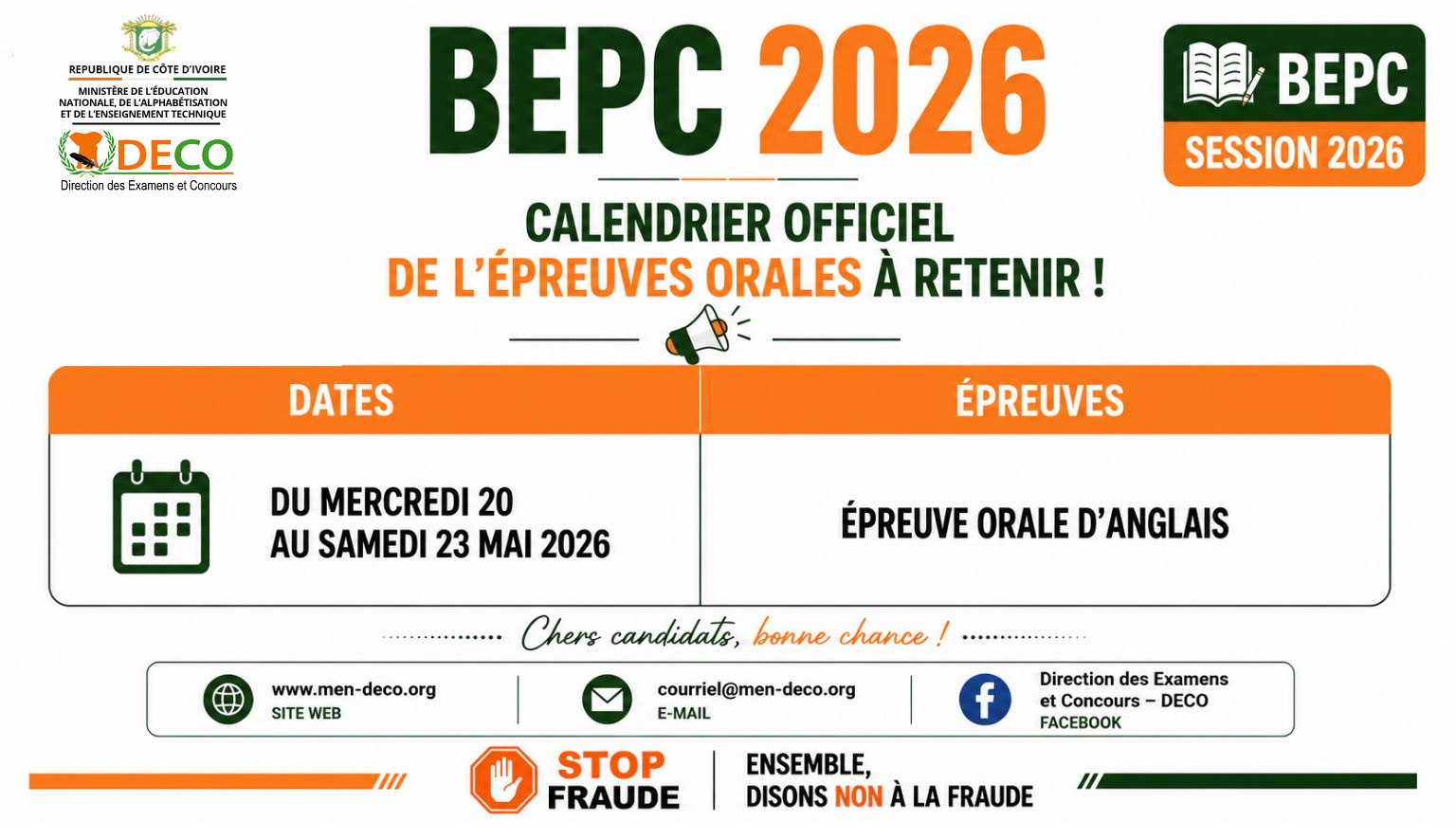 Côte d'Ivoire / BEPC 2026 : voici le calendrier de déroulement des épreuves orales