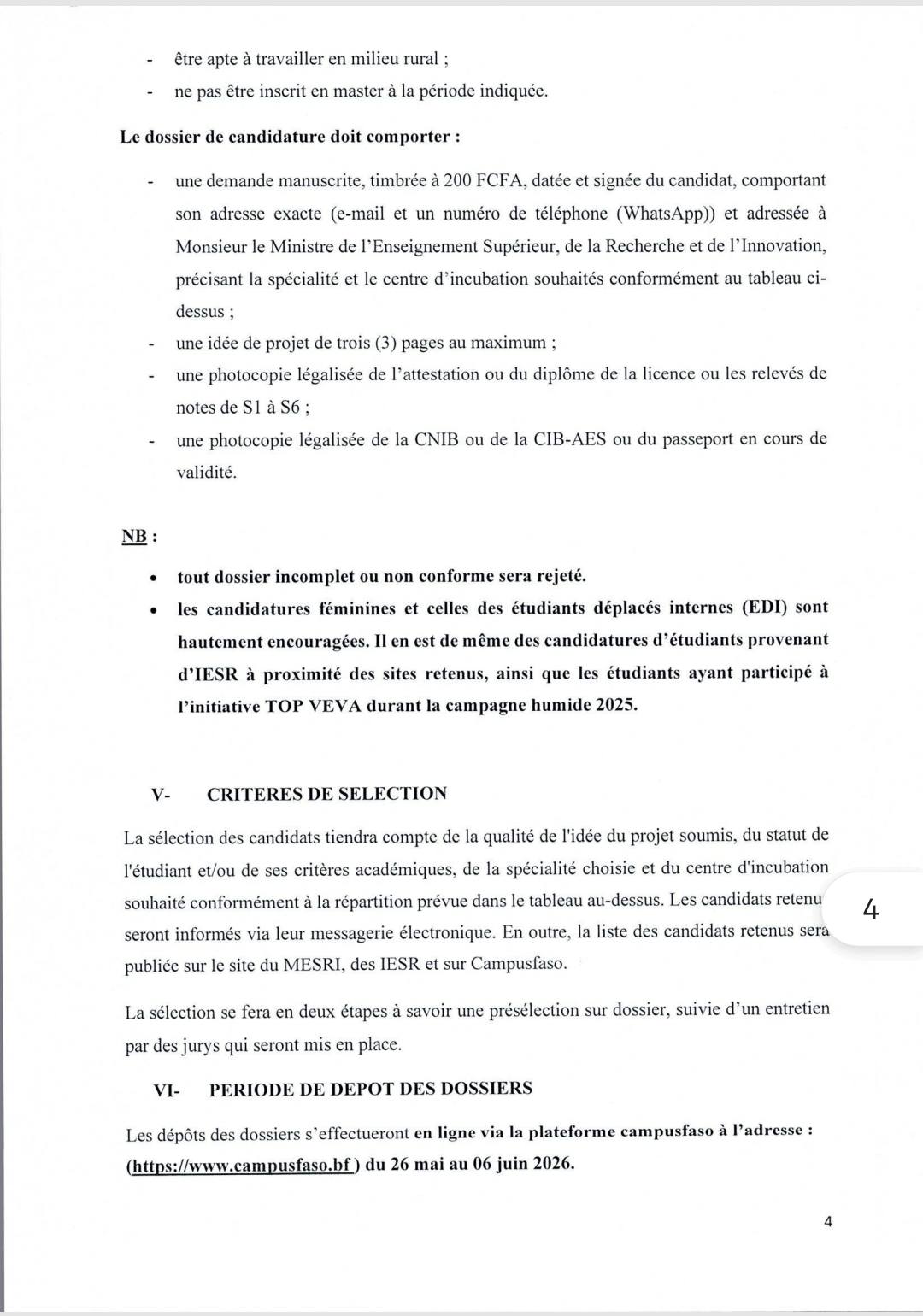 Burkina Faso / MESRI : recrutement de 45 étudiants titulaires de la licence