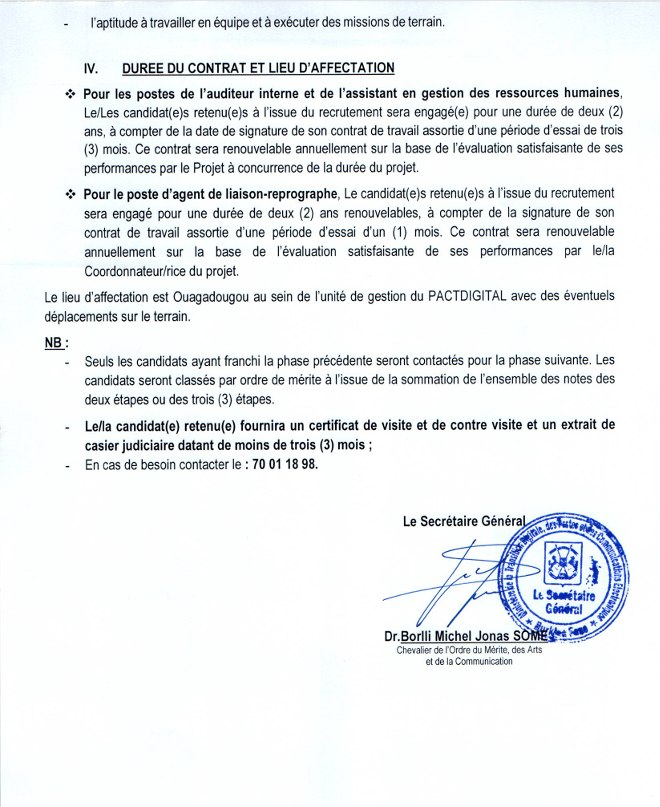 Burkina Faso : le Ministère Transition Digitale, Postes et Communications Electroniques recherche ces profils (26 mai 2026)