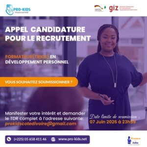Candidature pour un poste à l'ONG Pro-Kids (31 mai 2026)