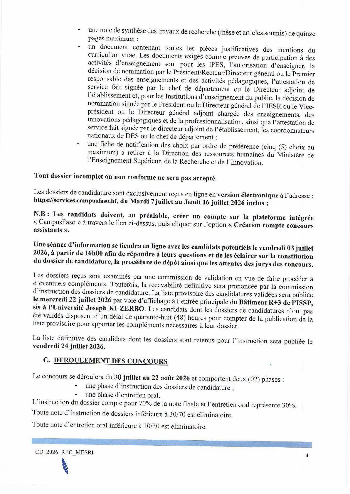 Burkina Faso concours de recrutement de soixante-dix-huit (78) attachés de recherche
