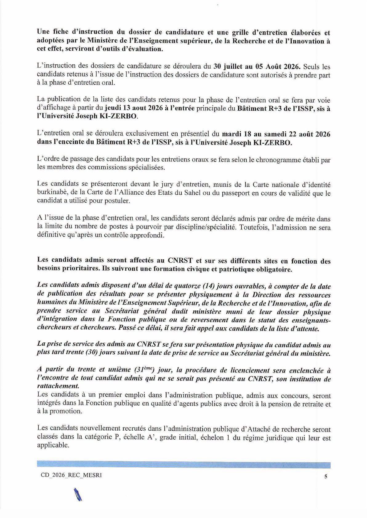 Burkina Faso concours de recrutement de soixante-dix-huit (78) attachés de recherche