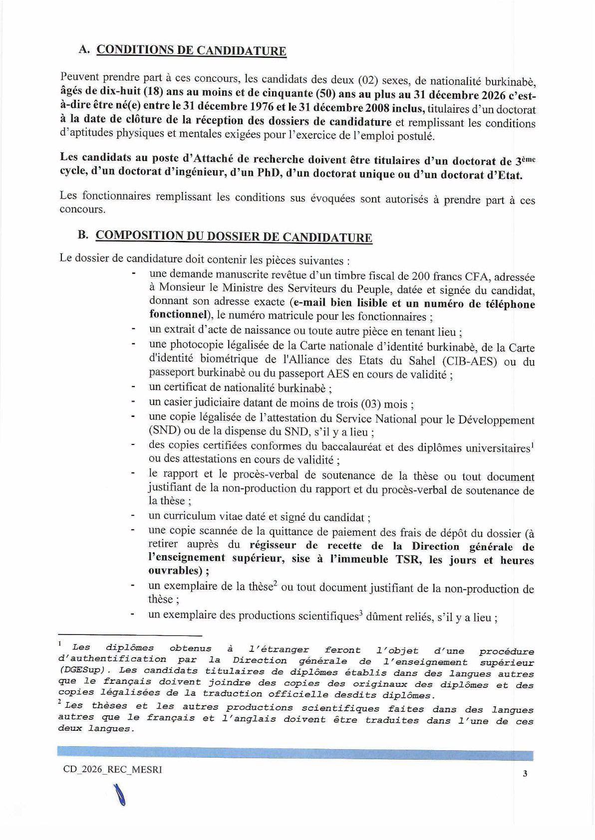 Burkina Faso concours de recrutement de soixante-dix-huit (78) attachés de recherche