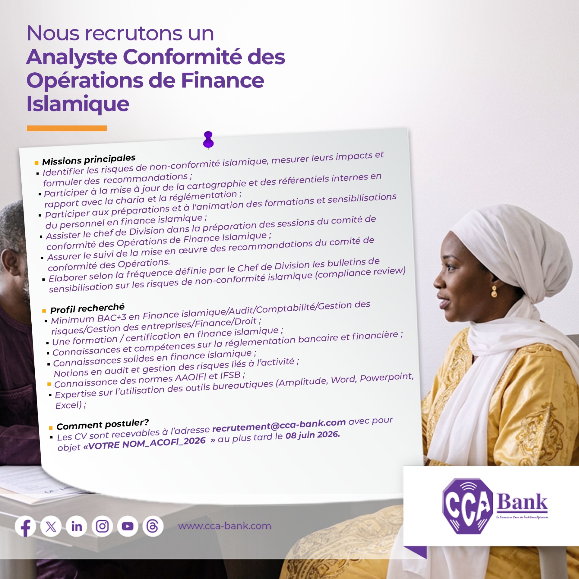 CCA-BANK RECRUTE À NOUVEAU DU PERSONNEL (02 juin 2026)