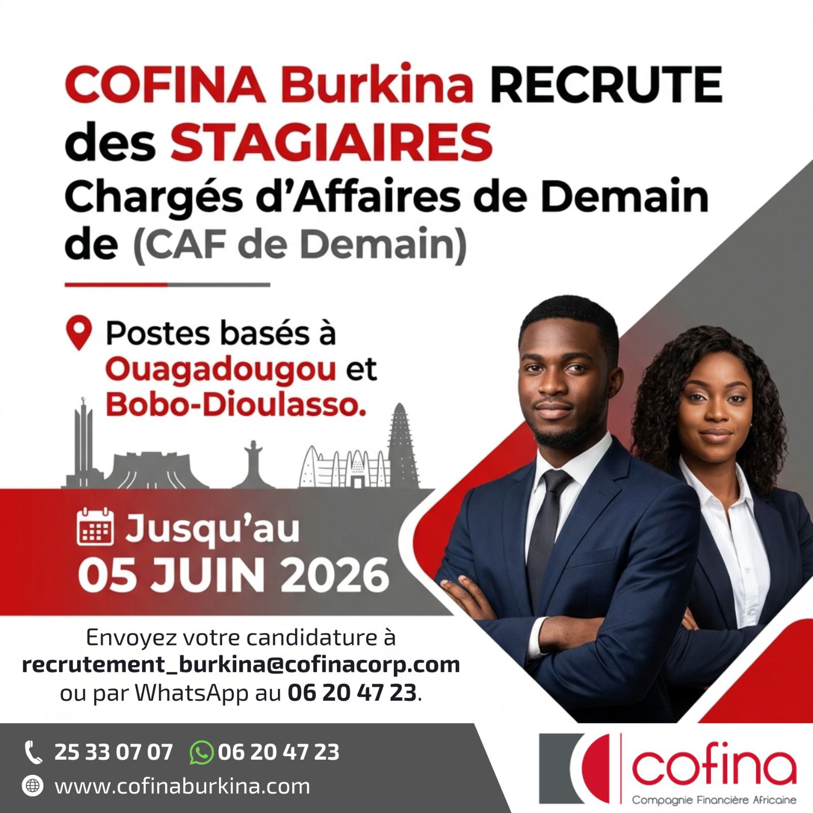 COFINA RECRUTE DES STAGIAIRES (02 juin 2026)
