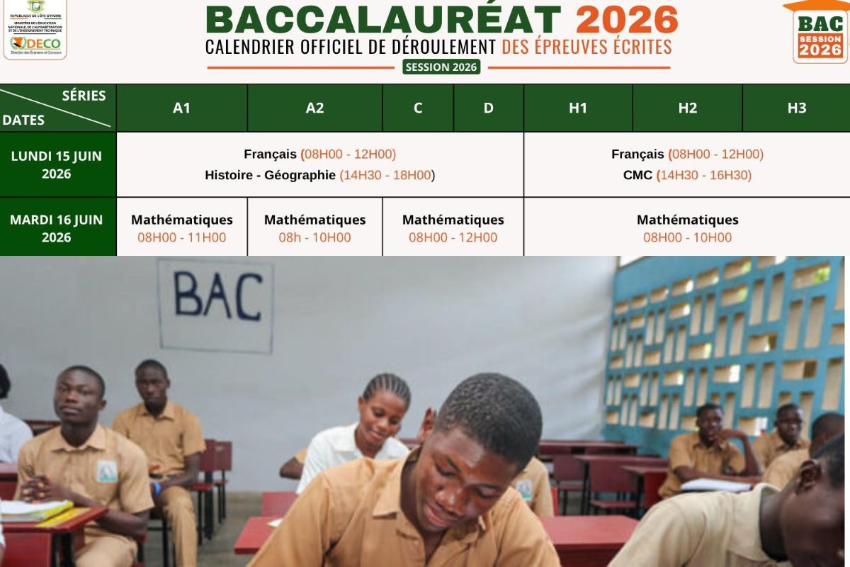 Côte d’Ivoire BAC 2026 voici le calendrier de déroulement des épreuves écrites