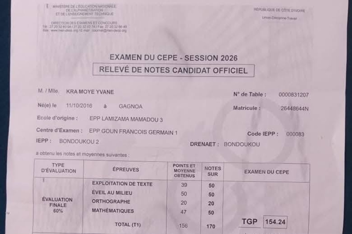 Côte d'Ivoire CEPE 2026 erreurs sur les relevés de notes, voici la procédure à suivre
