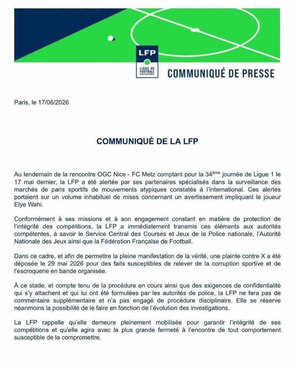 Elye Wahi Ligue de Football Professionnel